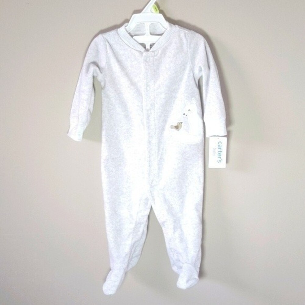 🔥 Carter's Heather gray sleeper with fox and bird - 6 mos - NWT